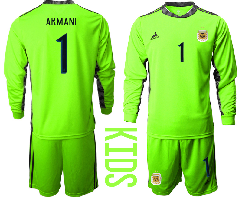Youth 2020-2021 Season National team Argentina goalkeeper Long sleeve green #1 Soccer Jersey1->argentina jersey->Soccer Country Jersey